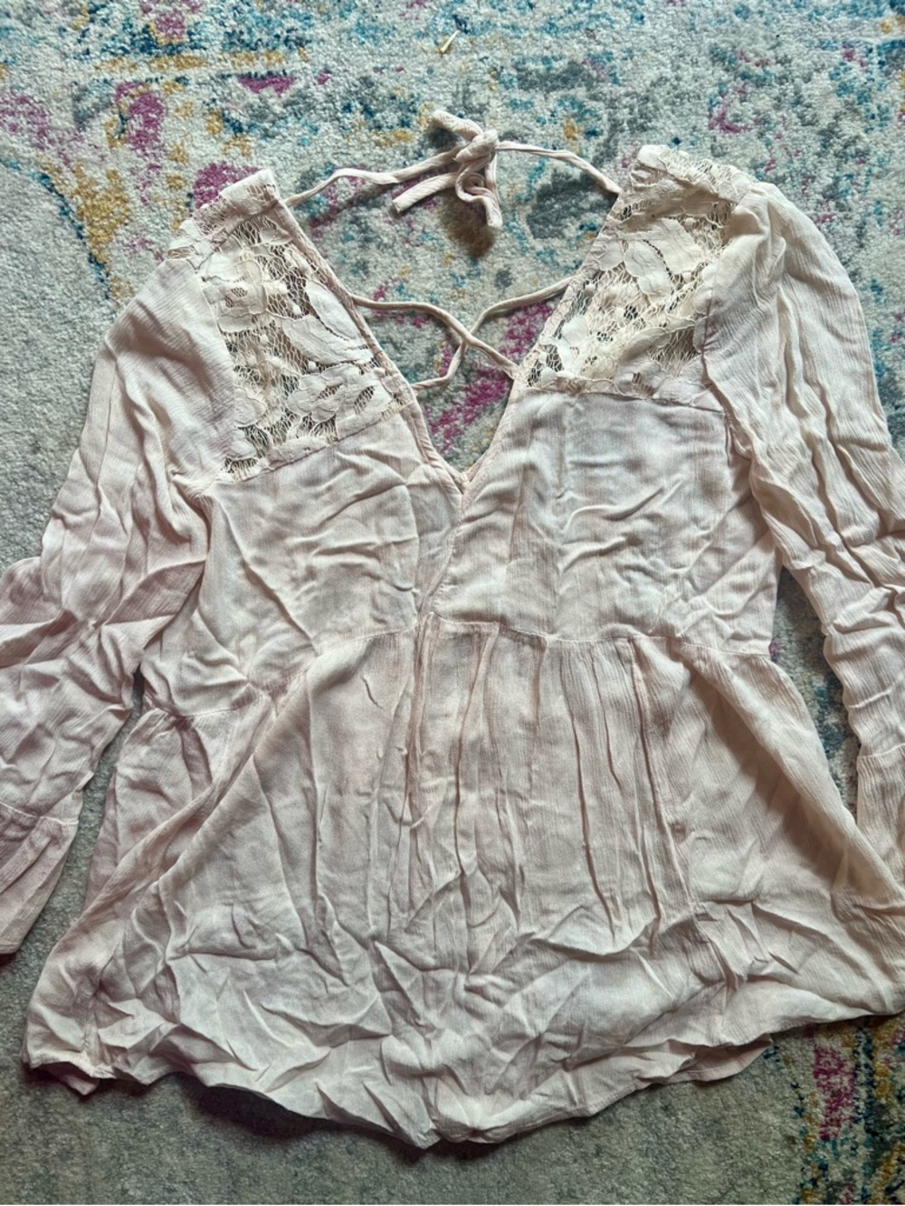 🦅🌺American Eagle Outfitters Cream Lace-Yoke Bell Sleeve Tunic🌺🦅 - Picture 11 of 12